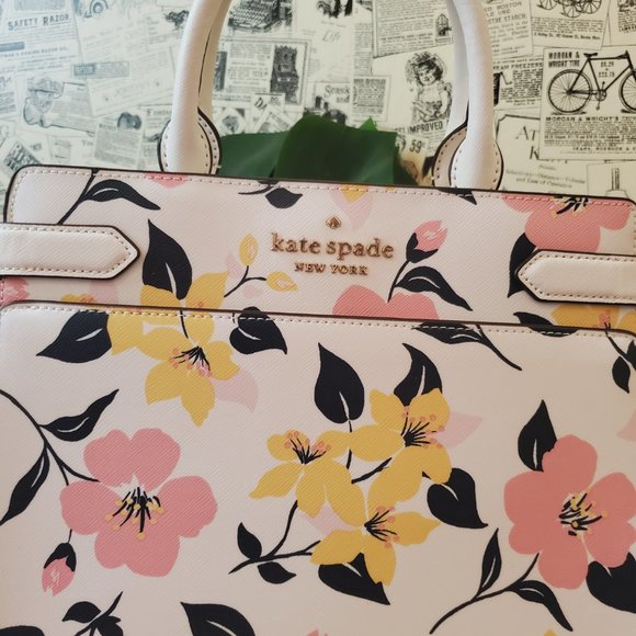 NWT Kate Spade Staci Lily Bloom Floral Medium Satchel Crossbody Cream Multi - Picture 5 of 9
